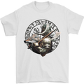 Viking Wolf and Axe With Vegvisir Viking Symbols Mens T-Shirt 100% Cotton White
