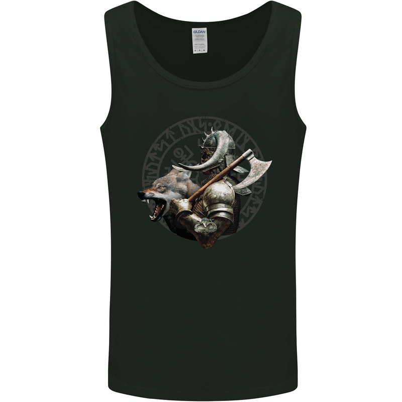 Viking Wolf and Axe With Vegvisir Viking Symbols Mens Vest Tank Top Black
