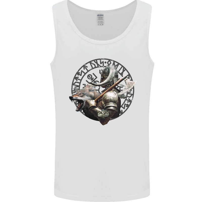 Viking Wolf and Axe With Vegvisir Viking Symbols Mens Vest Tank Top White
