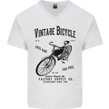 Vintage Bicycle Cycling Cyclist Retro Bike Mens V-Neck Cotton T-Shirt White