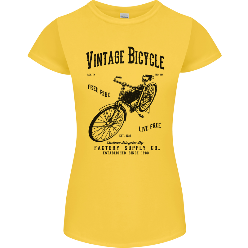 Vintage Bicycle Cycling Cyclist Retro Bike Womens Petite Cut T-Shirt Yellow