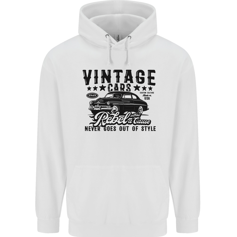 Vintage Cars Rebel Without a Cause USA Mens 80% Cotton Hoodie White