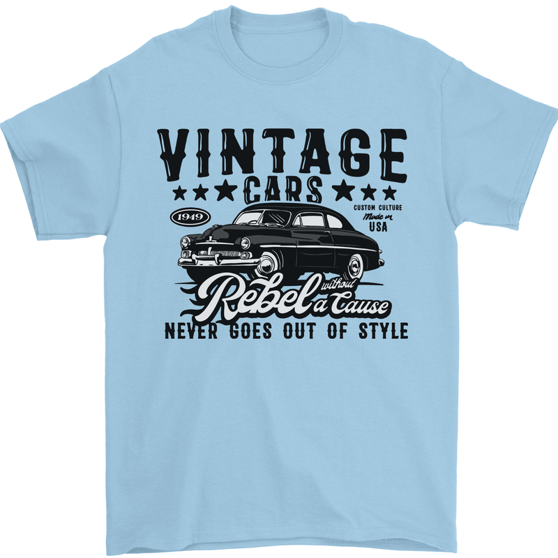 Vintage Cars Rebel Without a Cause USA Mens T-Shirt 100% Cotton Light Blue