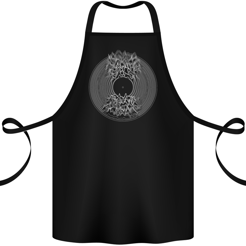 Vinyl Music Sound Waves Turntable DJ Decks Cotton Apron 100% Organic Black