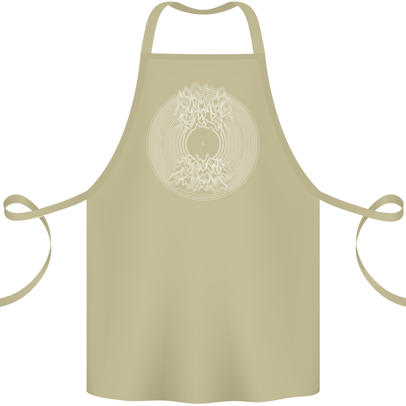 Vinyl Music Sound Waves Turntable DJ Decks Cotton Apron 100% Organic Khaki