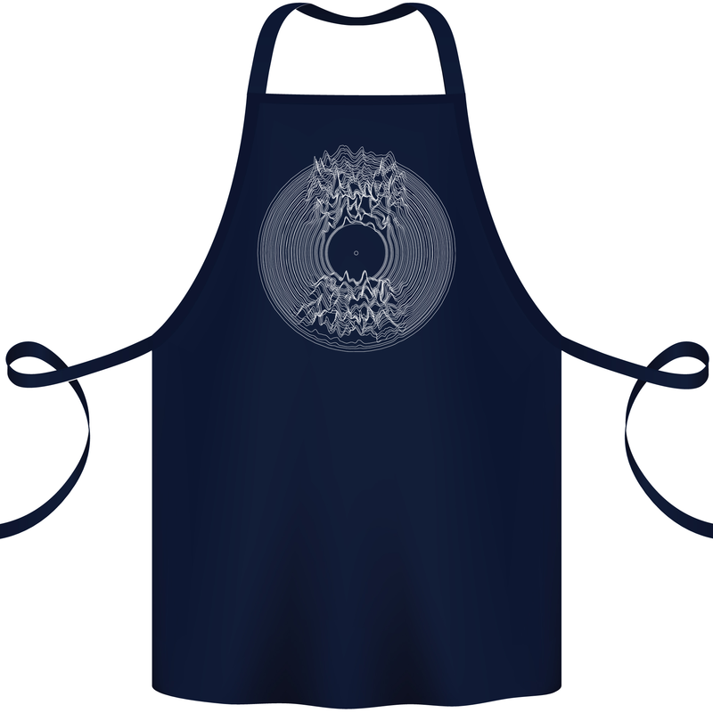 Vinyl Music Sound Waves Turntable DJ Decks Cotton Apron 100% Organic Navy Blue