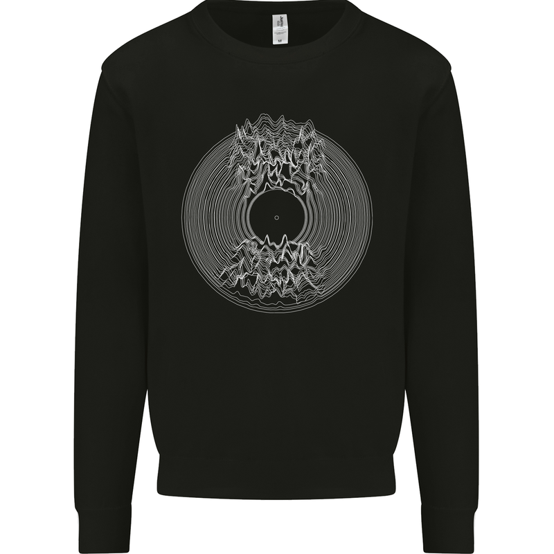 Vinyl Music Sound Waves Turntable DJ Decks Kids Sweatshirt Jumper Black