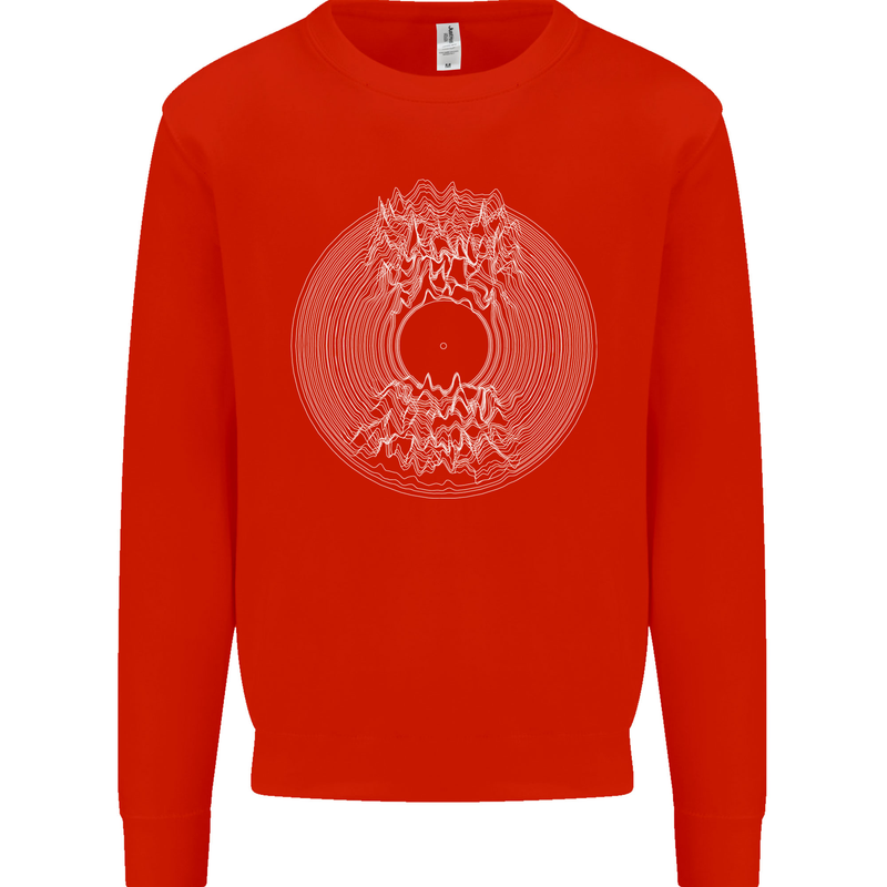 Vinyl Music Sound Waves Turntable DJ Decks Kids Sweatshirt Jumper Bright Red