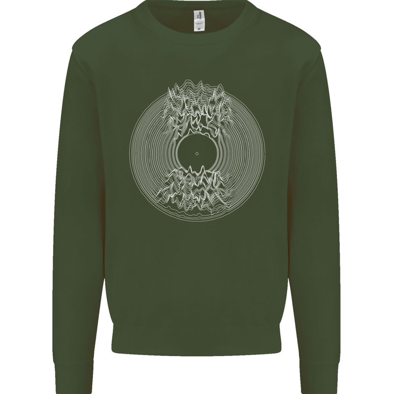 Vinyl Music Sound Waves Turntable DJ Decks Kids Sweatshirt Jumper Forest Green