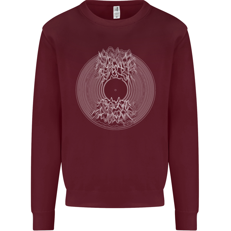 Vinyl Music Sound Waves Turntable DJ Decks Kids Sweatshirt Jumper Maroon