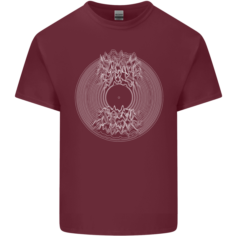 Vinyl Music Sound Waves Turntable DJ Decks Mens Cotton T-Shirt Tee Top Maroon