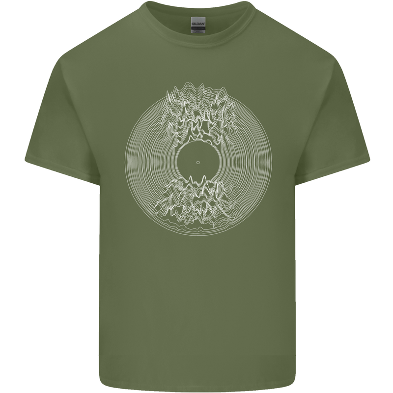 Vinyl Music Sound Waves Turntable DJ Decks Mens Cotton T-Shirt Tee Top Military Green