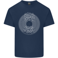 Vinyl Music Sound Waves Turntable DJ Decks Mens Cotton T-Shirt Tee Top Navy Blue