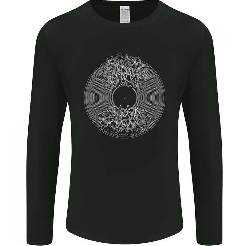 Vinyl Music Sound Waves Turntable DJ Decks Mens Long Sleeve T-Shirt Black