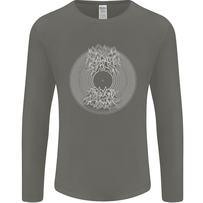 Vinyl Music Sound Waves Turntable DJ Decks Mens Long Sleeve T-Shirt Charcoal