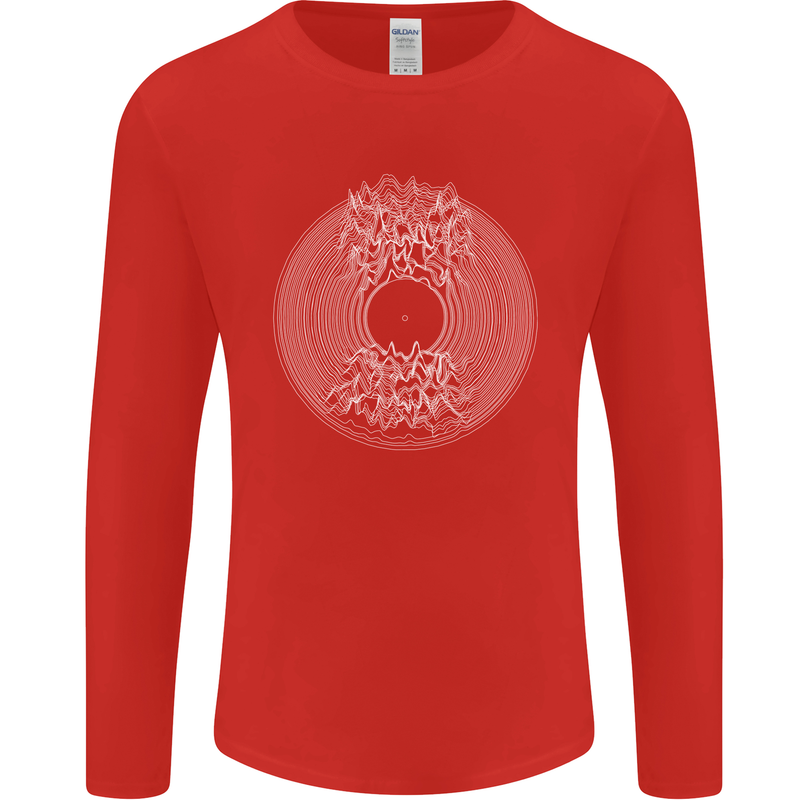 Vinyl Music Sound Waves Turntable DJ Decks Mens Long Sleeve T-Shirt Red