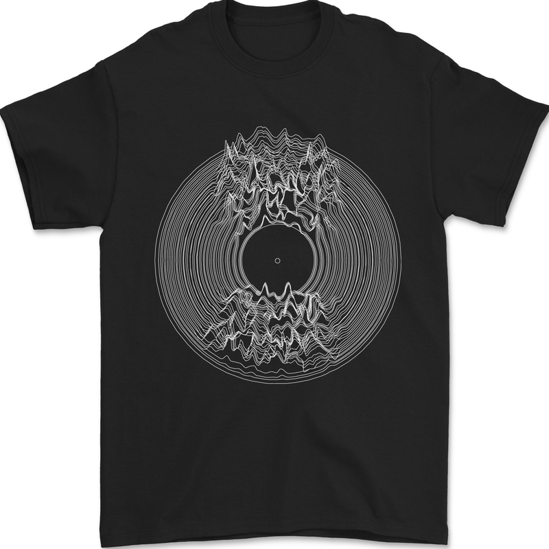 Vinyl Music Sound Waves Turntable DJ Decks Mens T-Shirt 100% Cotton Black