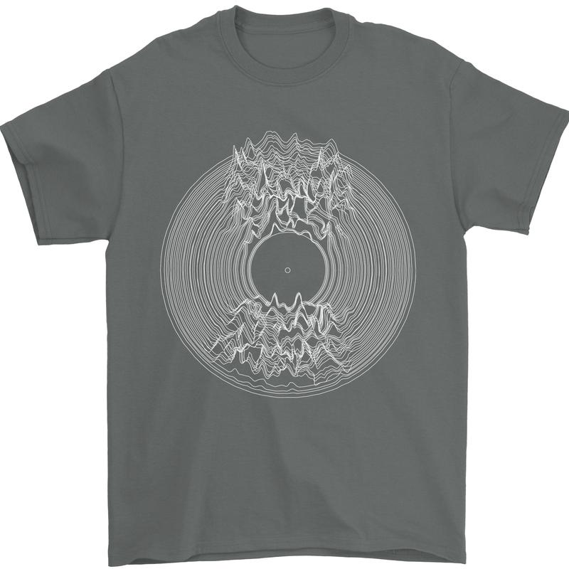 Vinyl Music Sound Waves Turntable DJ Decks Mens T-Shirt 100% Cotton Charcoal