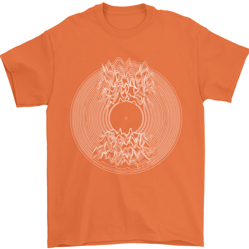 Vinyl Music Sound Waves Turntable DJ Decks Mens T-Shirt 100% Cotton Orange