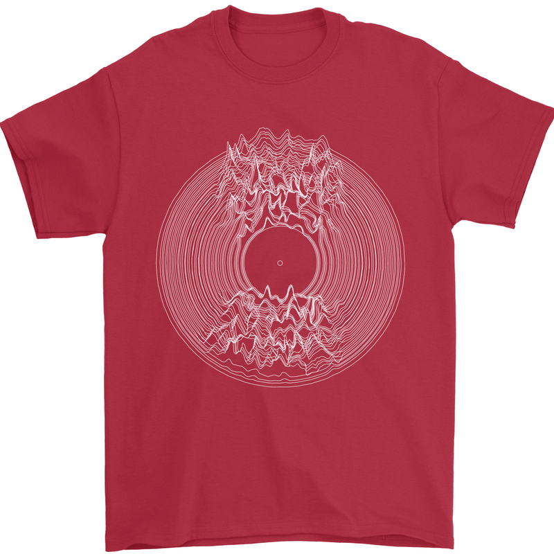 Vinyl Music Sound Waves Turntable DJ Decks Mens T-Shirt 100% Cotton Red