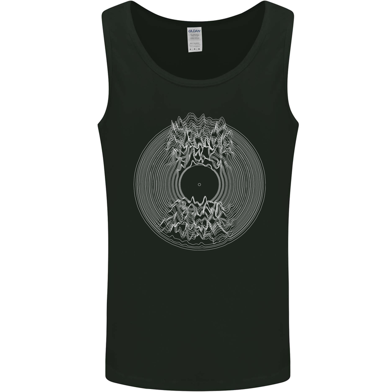 Vinyl Music Sound Waves Turntable DJ Decks Mens Vest Tank Top Black