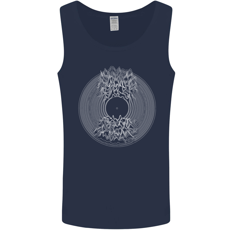 Vinyl Music Sound Waves Turntable DJ Decks Mens Vest Tank Top Navy Blue