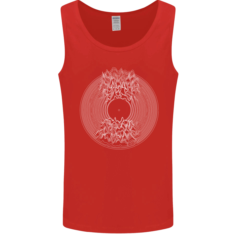 Vinyl Music Sound Waves Turntable DJ Decks Mens Vest Tank Top Red