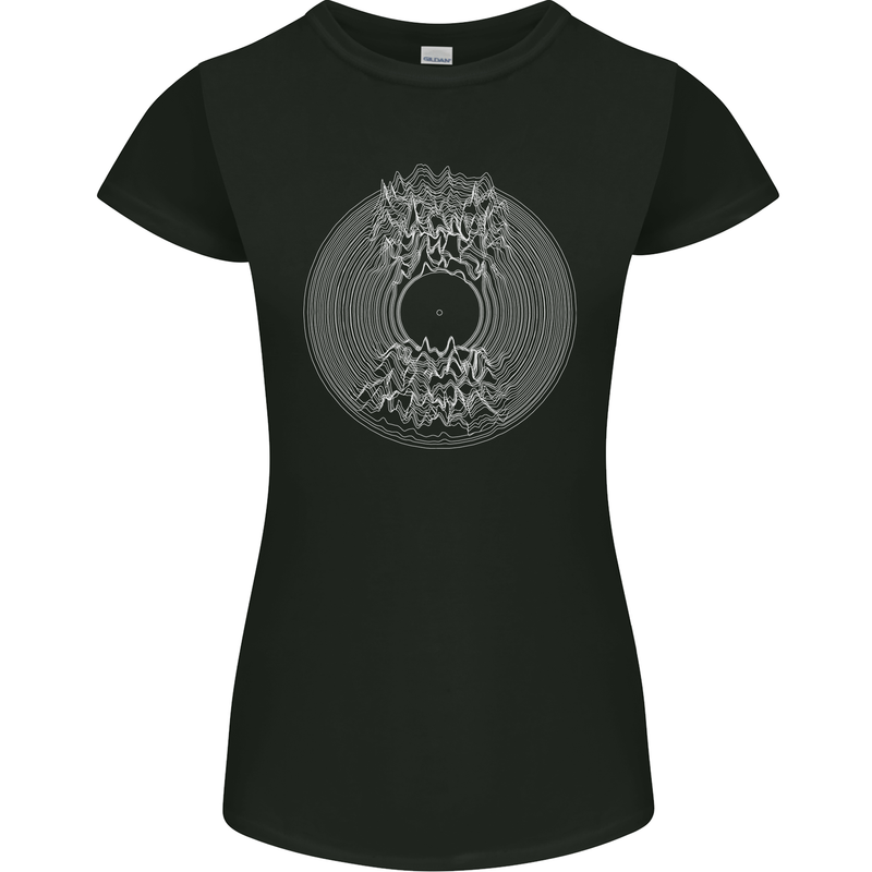 Vinyl Music Sound Waves Turntable DJ Decks Womens Petite Cut T-Shirt Black