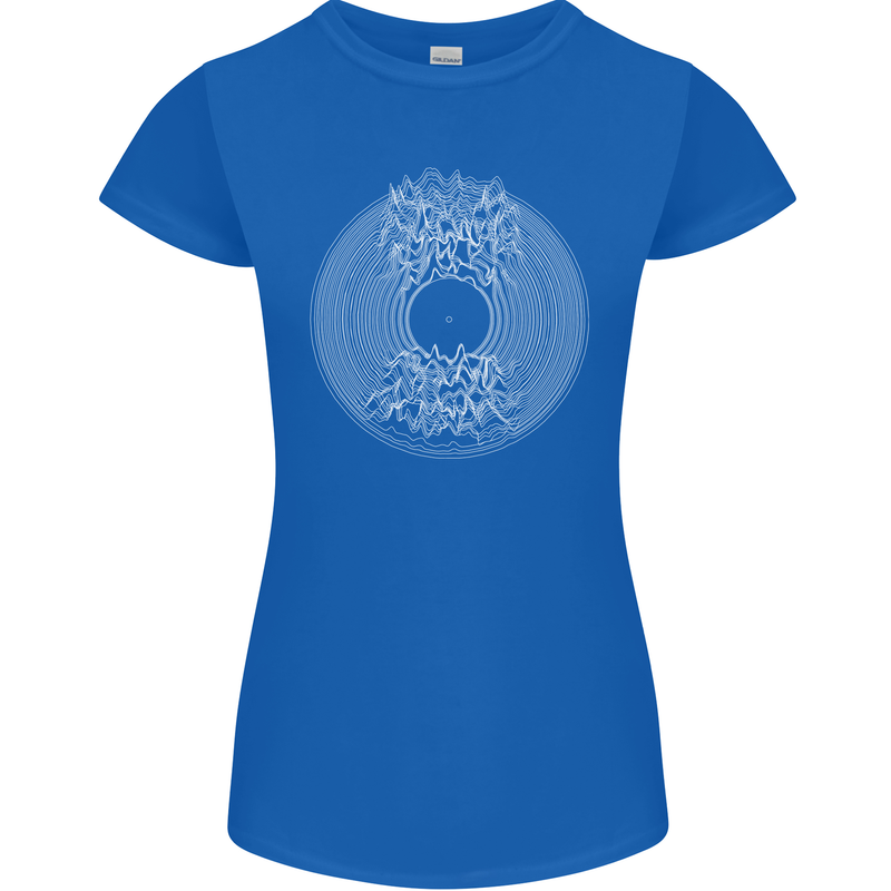 Vinyl Music Sound Waves Turntable DJ Decks Womens Petite Cut T-Shirt Royal Blue