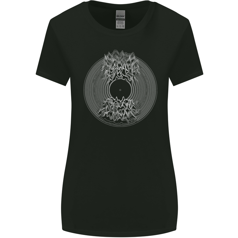 Vinyl Music Sound Waves Turntable DJ Decks Womens Wider Cut T-Shirt Black