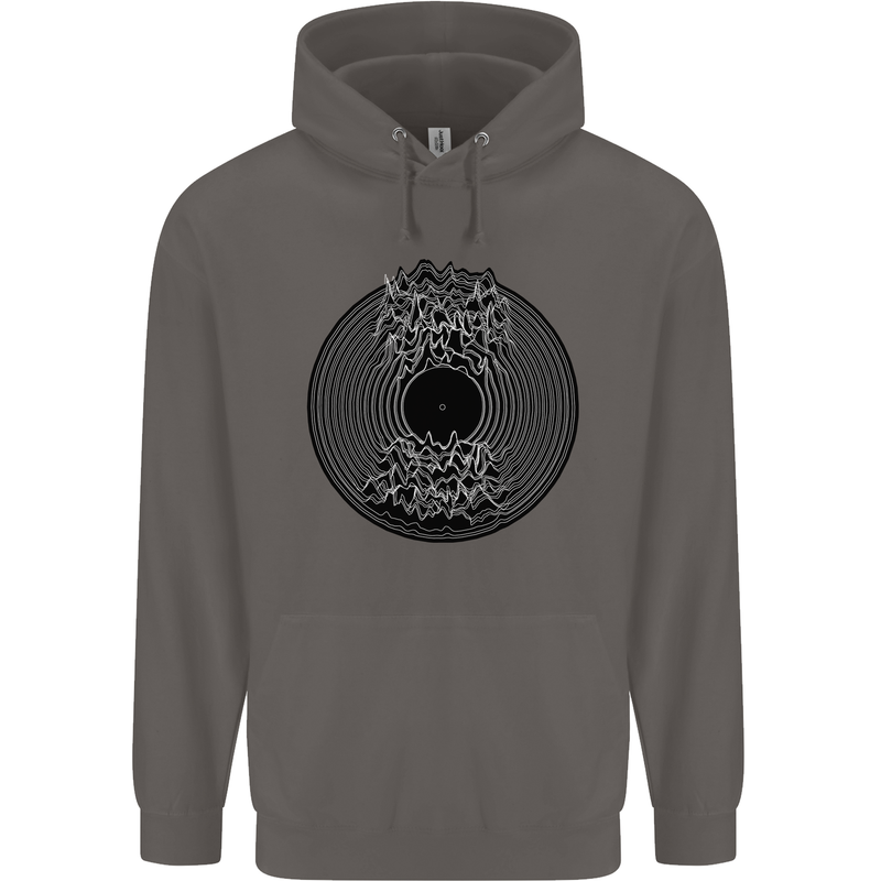 Vinyl Music Sound Waves Turntable Decks DJ Mens 80% Cotton Hoodie Charcoal