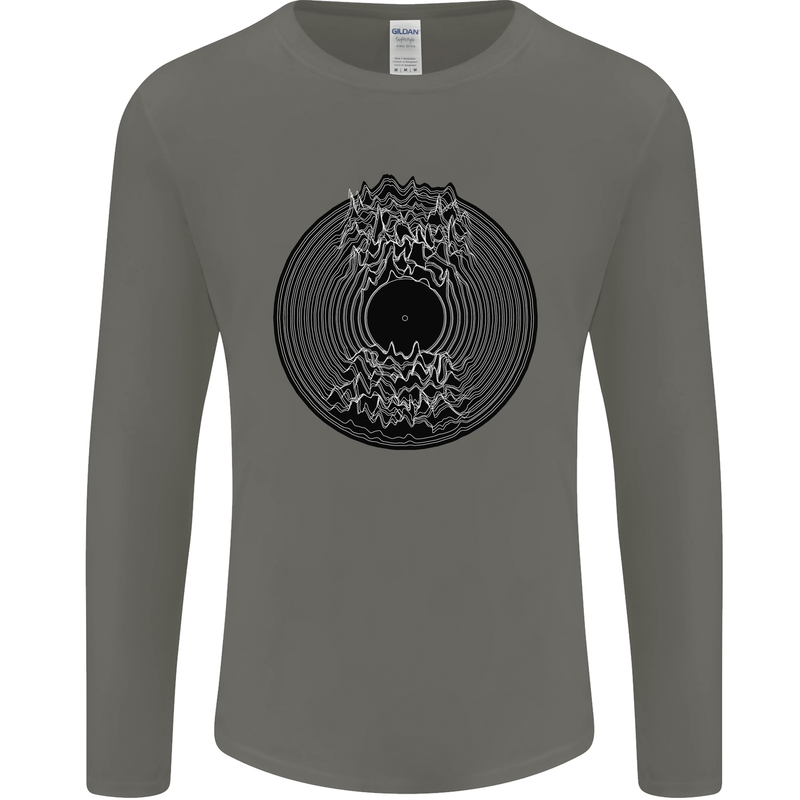 Vinyl Music Sound Waves Turntable Decks DJ Mens Long Sleeve T-Shirt Charcoal