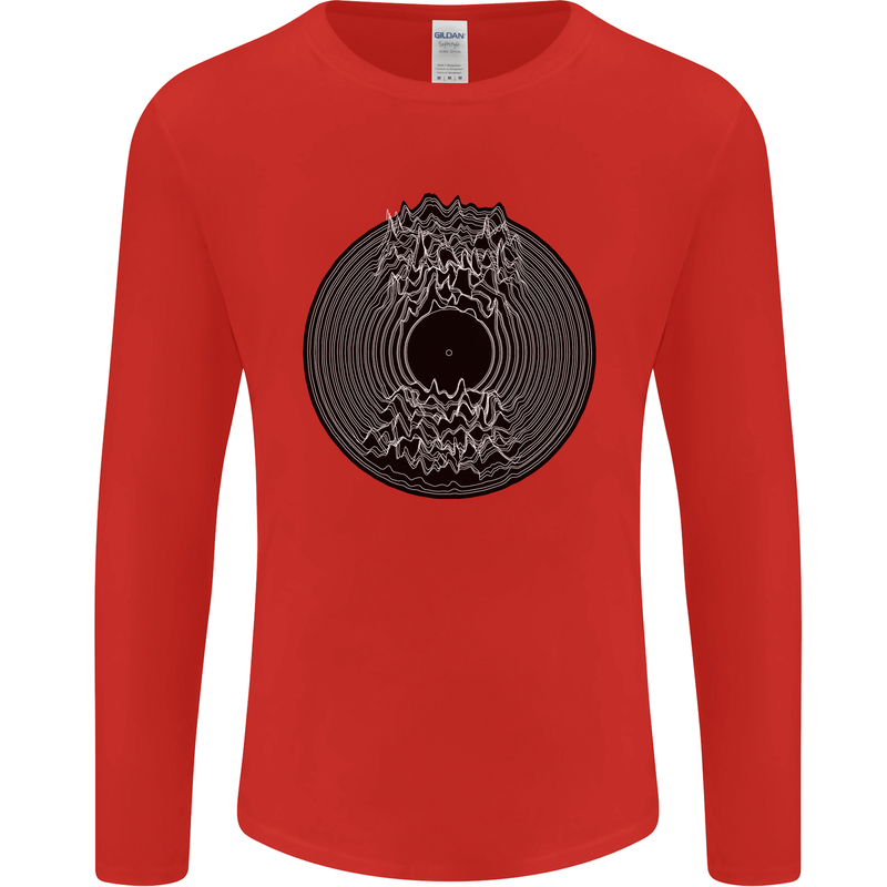 Vinyl Music Sound Waves Turntable Decks DJ Mens Long Sleeve T-Shirt Red