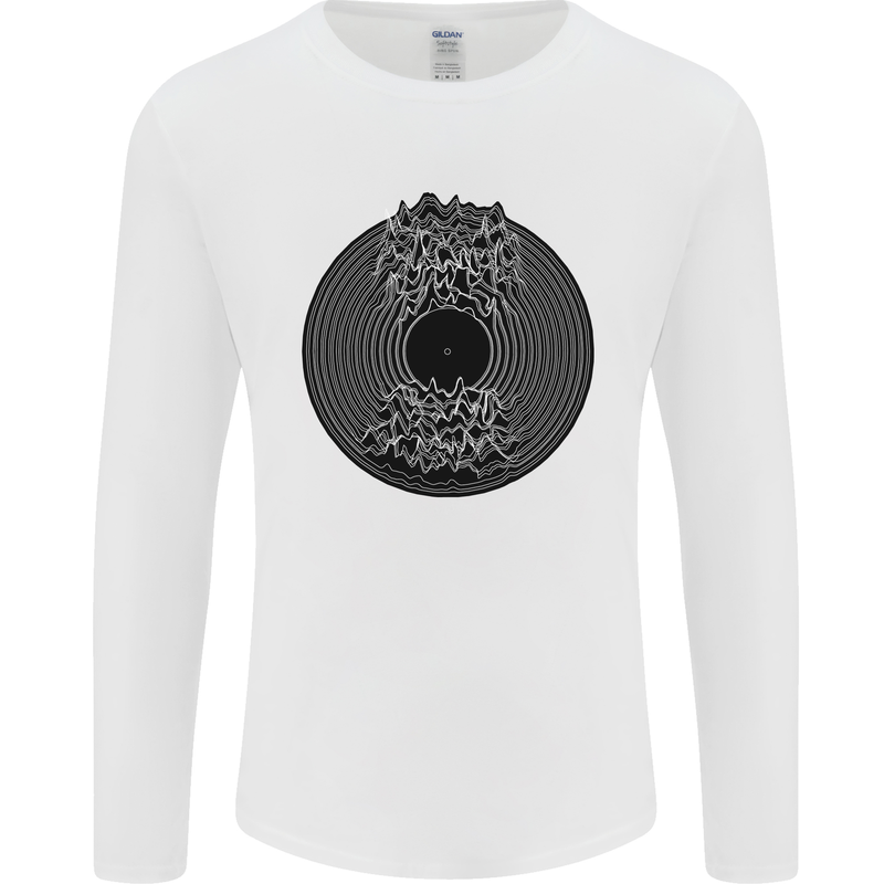 Vinyl Music Sound Waves Turntable Decks DJ Mens Long Sleeve T-Shirt White