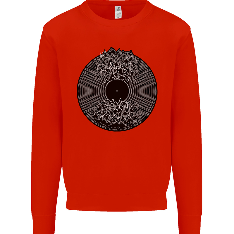 Vinyl Music Sound Waves Turntable Decks DJ Mens Sweatshirt Jumper Bright Red