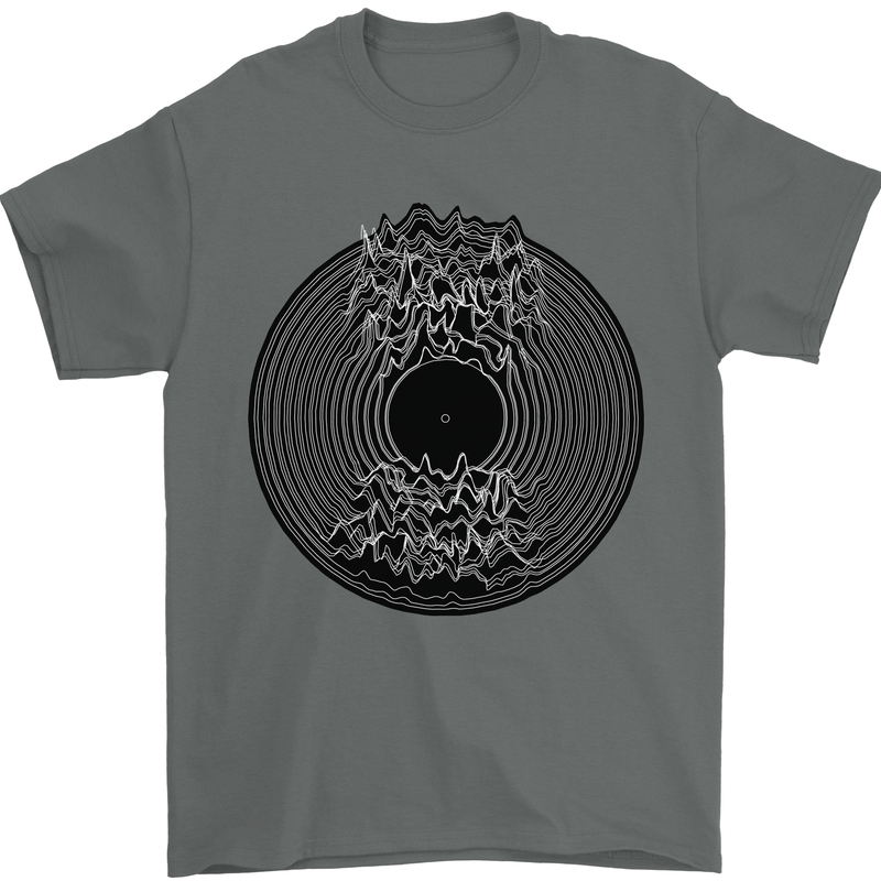 Vinyl Music Sound Waves Turntable Decks DJ Mens T-Shirt 100% Cotton Charcoal