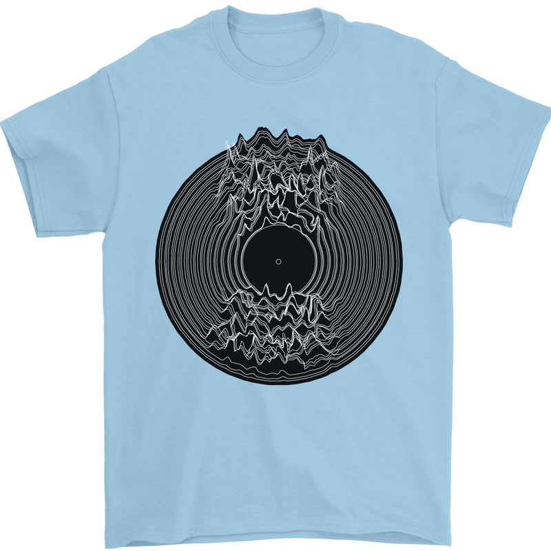 Vinyl Music Sound Waves Turntable Decks DJ Mens T-Shirt 100% Cotton Light Blue