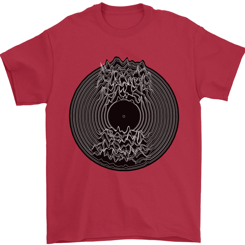 Vinyl Music Sound Waves Turntable Decks DJ Mens T-Shirt 100% Cotton Red