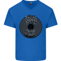 Vinyl Music Sound Waves Turntable Decks DJ Mens V-Neck Cotton T-Shirt Royal Blue