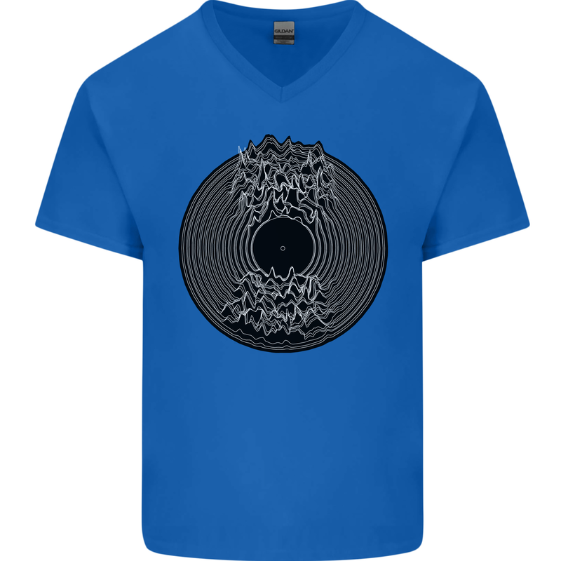 Vinyl Music Sound Waves Turntable Decks DJ Mens V-Neck Cotton T-Shirt Royal Blue