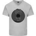 Vinyl Music Sound Waves Turntable Decks DJ Mens V-Neck Cotton T-Shirt Sports Grey