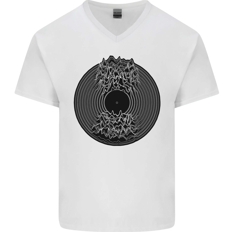 Vinyl Music Sound Waves Turntable Decks DJ Mens V-Neck Cotton T-Shirt White