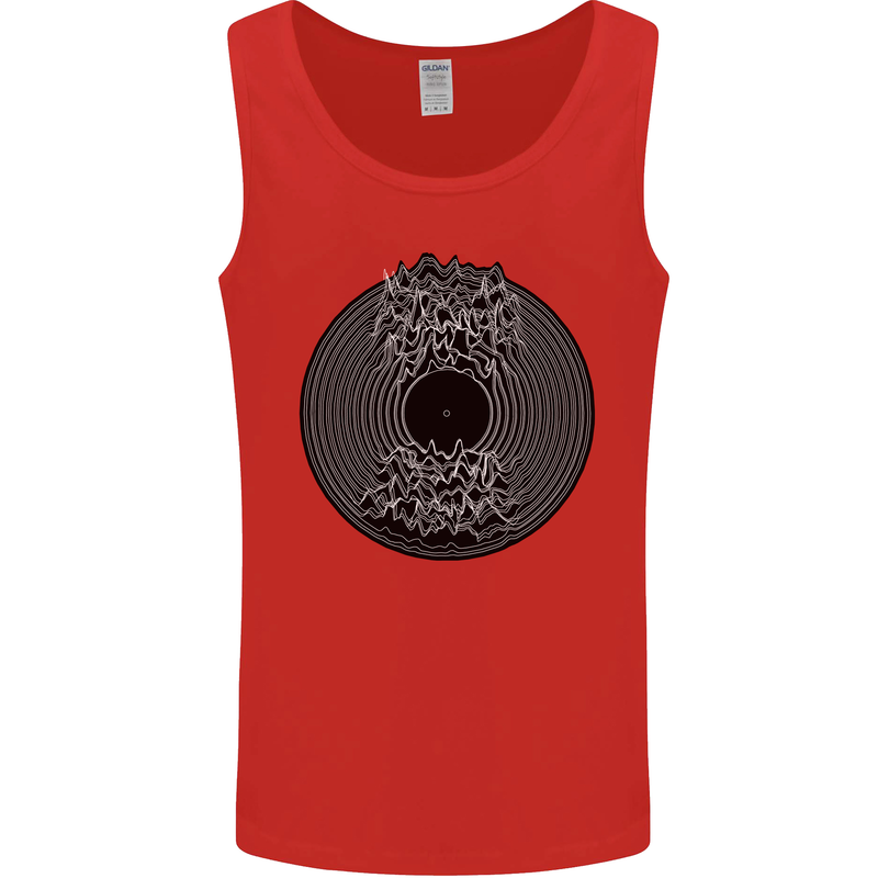 Vinyl Music Sound Waves Turntable Decks DJ Mens Vest Tank Top Red