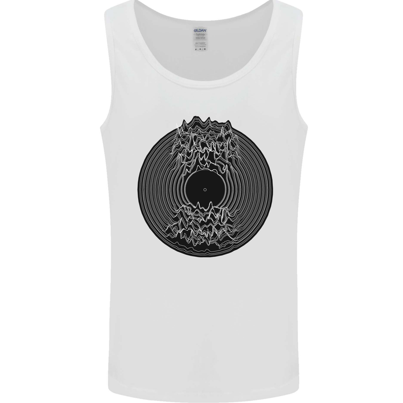 Vinyl Music Sound Waves Turntable Decks DJ Mens Vest Tank Top White