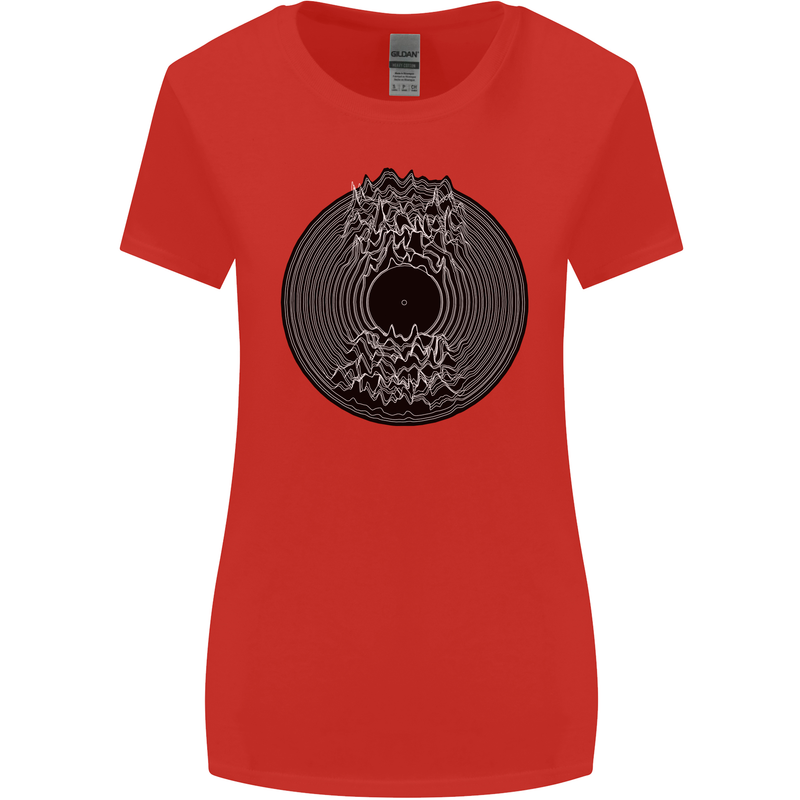 Vinyl Music Sound Waves Turntable Decks DJ Womens Wider Cut T-Shirt Red