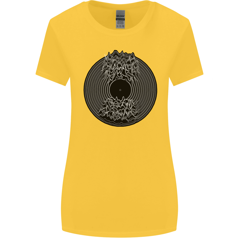 Vinyl Music Sound Waves Turntable Decks DJ Womens Wider Cut T-Shirt Yellow