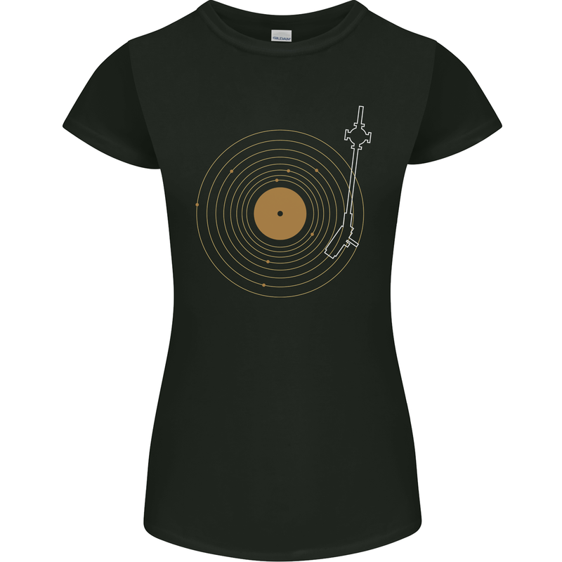 Vinyl Record Galaxy Music Record Turntable Womens Petite Cut T-Shirt Black