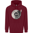 Vinyl Record Music Turntable DJ Mens 80% Cotton Hoodie Maroon