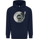 Vinyl Record Music Turntable DJ Mens 80% Cotton Hoodie Navy Blue