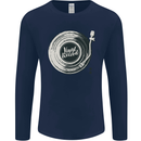 Vinyl Record Music Turntable DJ Mens Long Sleeve T-Shirt Navy Blue